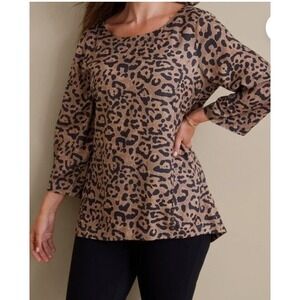 SOFT SURROUNDINGS LEOPARD PRINT Raelynn Lyocell Pullover Sz XL 3/4 Sleeve